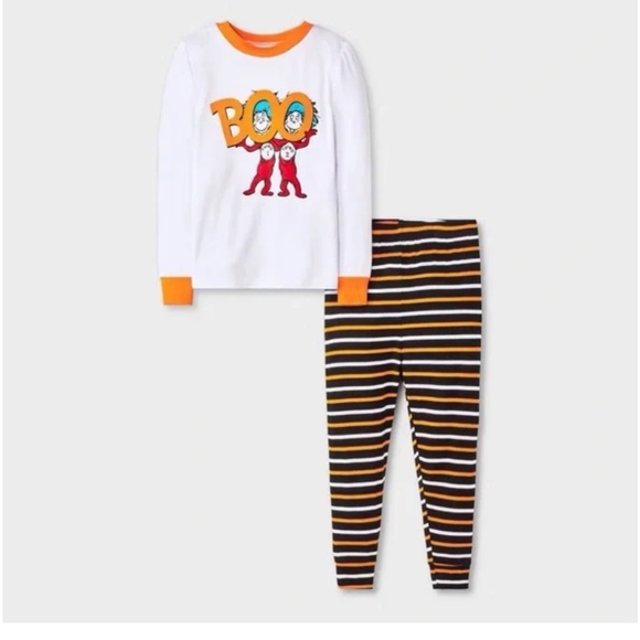 Dr. Seuss nwt Thing 1 Thing 2 Long Sleeve Snug Fit Pajama Set - Black/White 4T - Picture 1 of 4